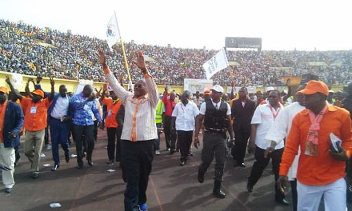 Le candidat Roch Kabore en campagne presidentielle en 2015 au stade du 4 août à Ouagadougou
