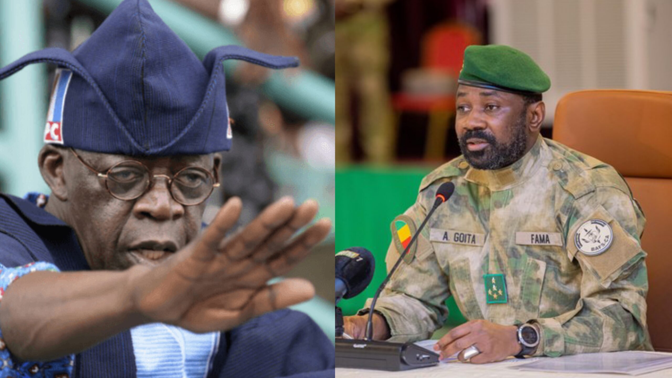 Le président en exercice de la CEDEAO Bola Tinubu (à gauche) et le président en exercice de l'AES le général d'armée Assimi Goïta (à droite)